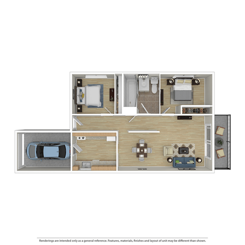 Floor plan for 2 beds, 1 bath, 1019 sqft